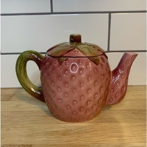 Vintage Ceramic Figural Strawberry Shaped Collectors Teapot with Vine Handle